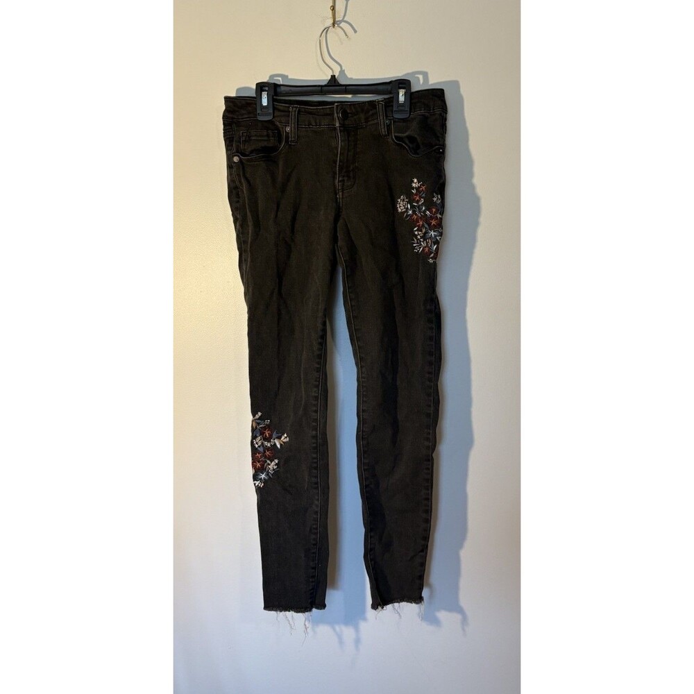 Mossimo Jeans, Black w/ Floral Embroidery, Midrise Skinny Size 4/27 Inseam